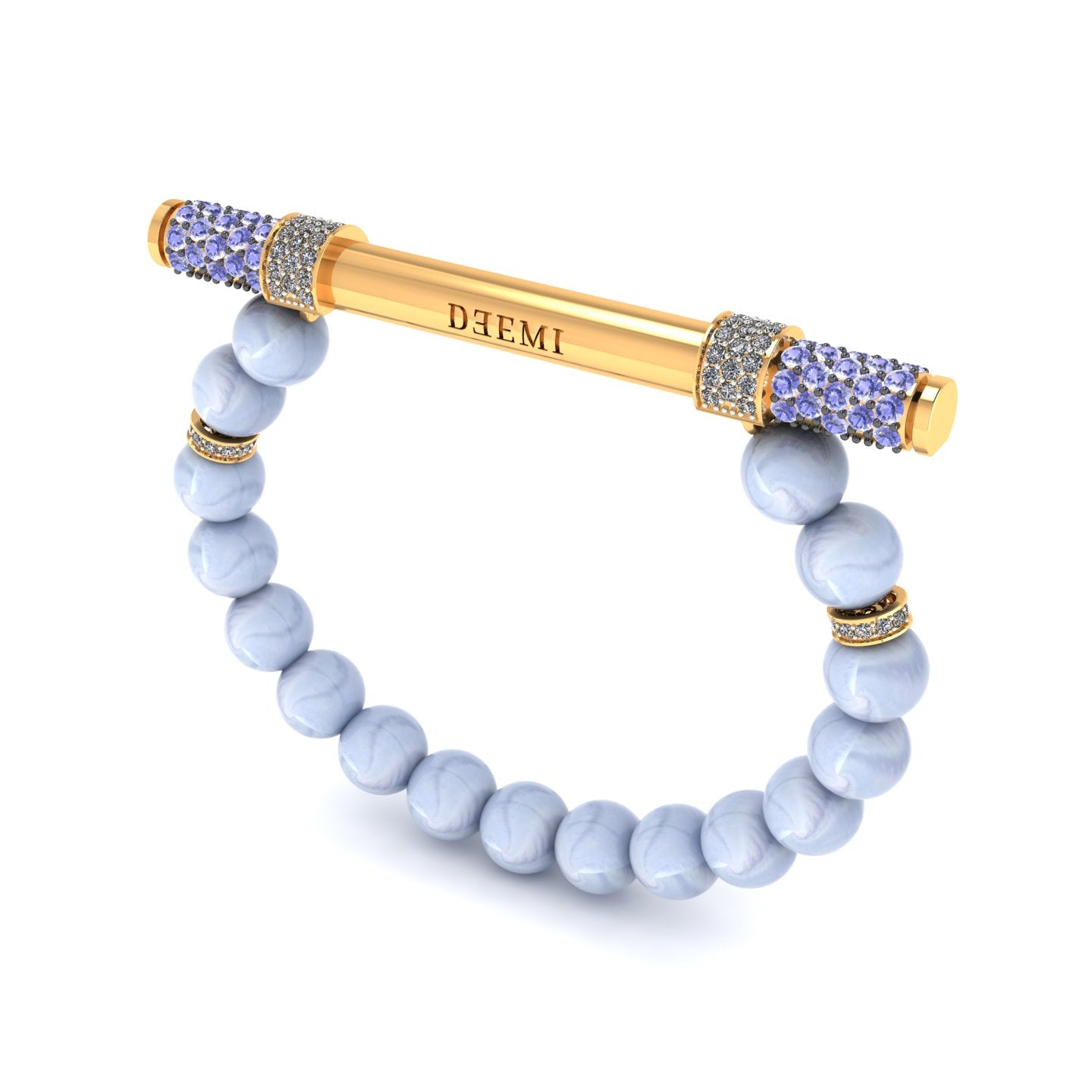Blue Lace Agate & Diamond Baton Bracelet