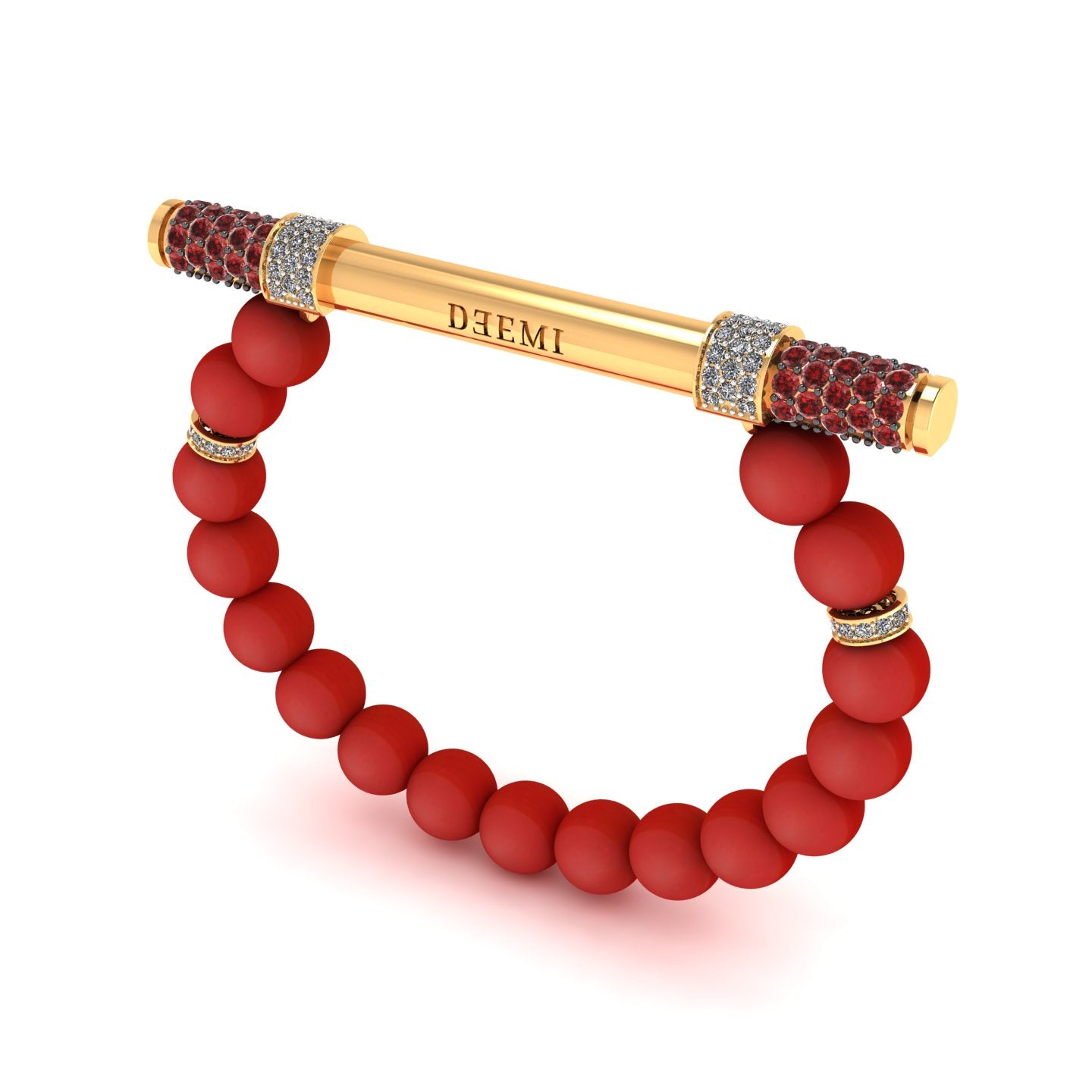 Red Coral & Diamond Baton Bracelet