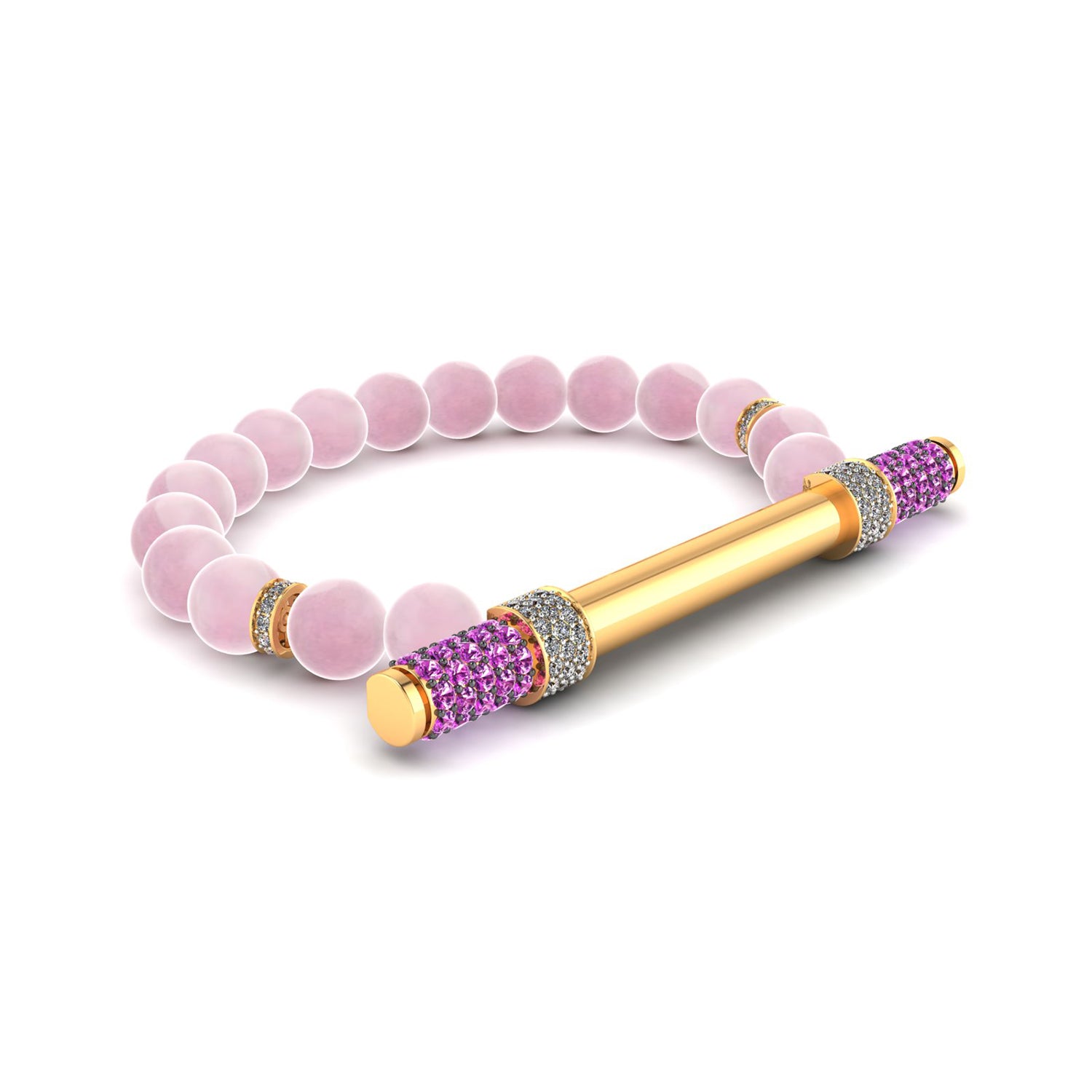 Rose Quartz & Diamond Baton Bracelet