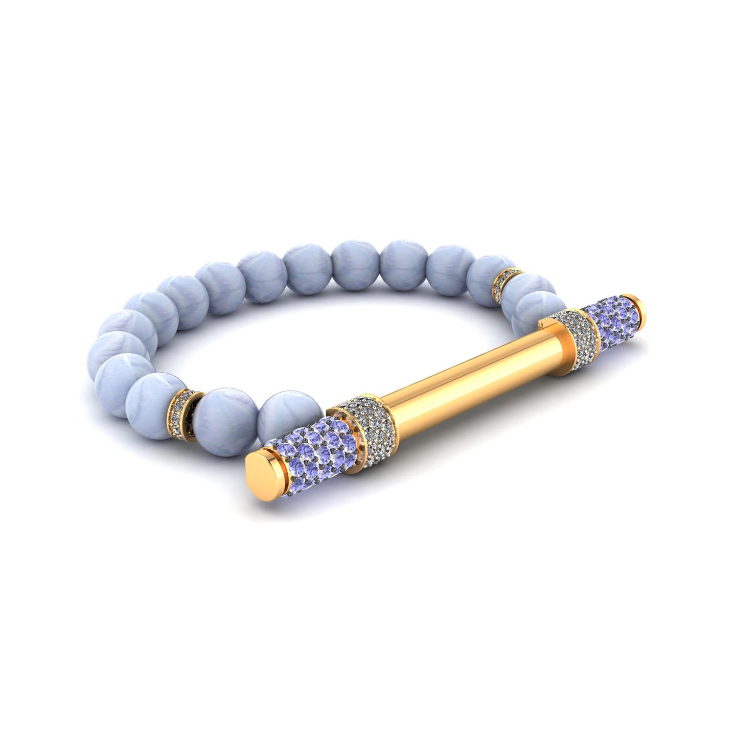 Blue Lace Agate & Diamond Baton Bracelet