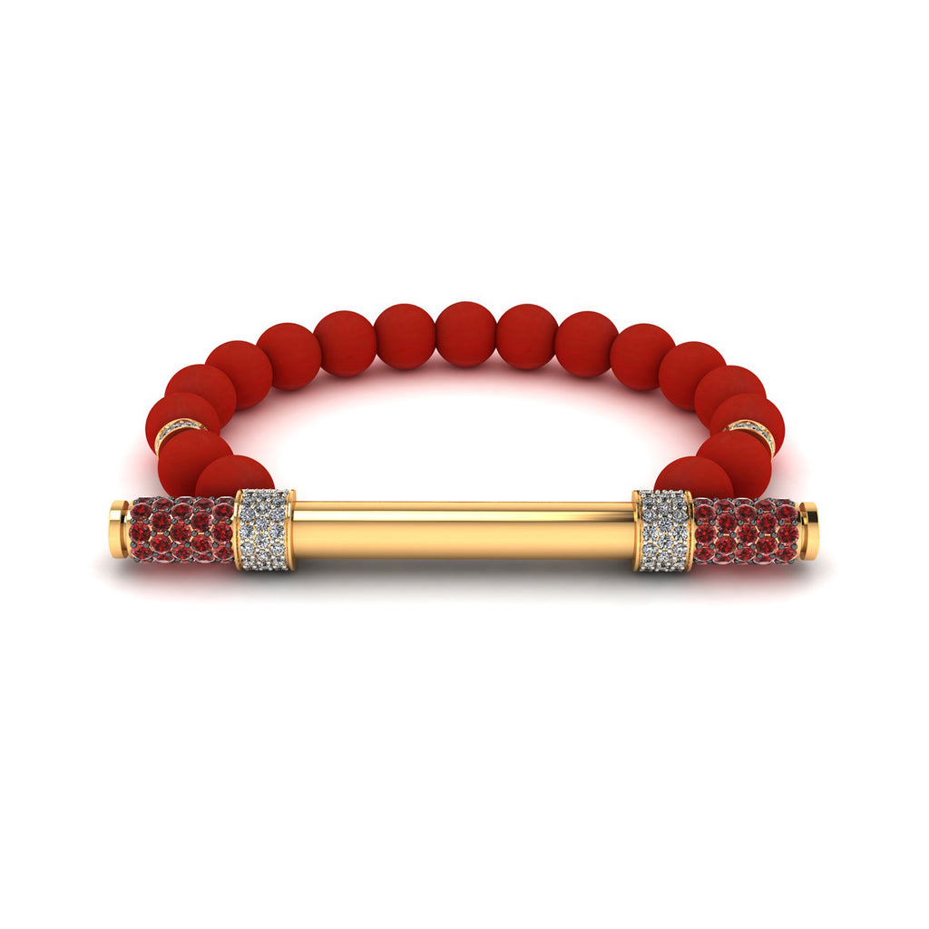 Red Coral & Diamond Baton Bracelet