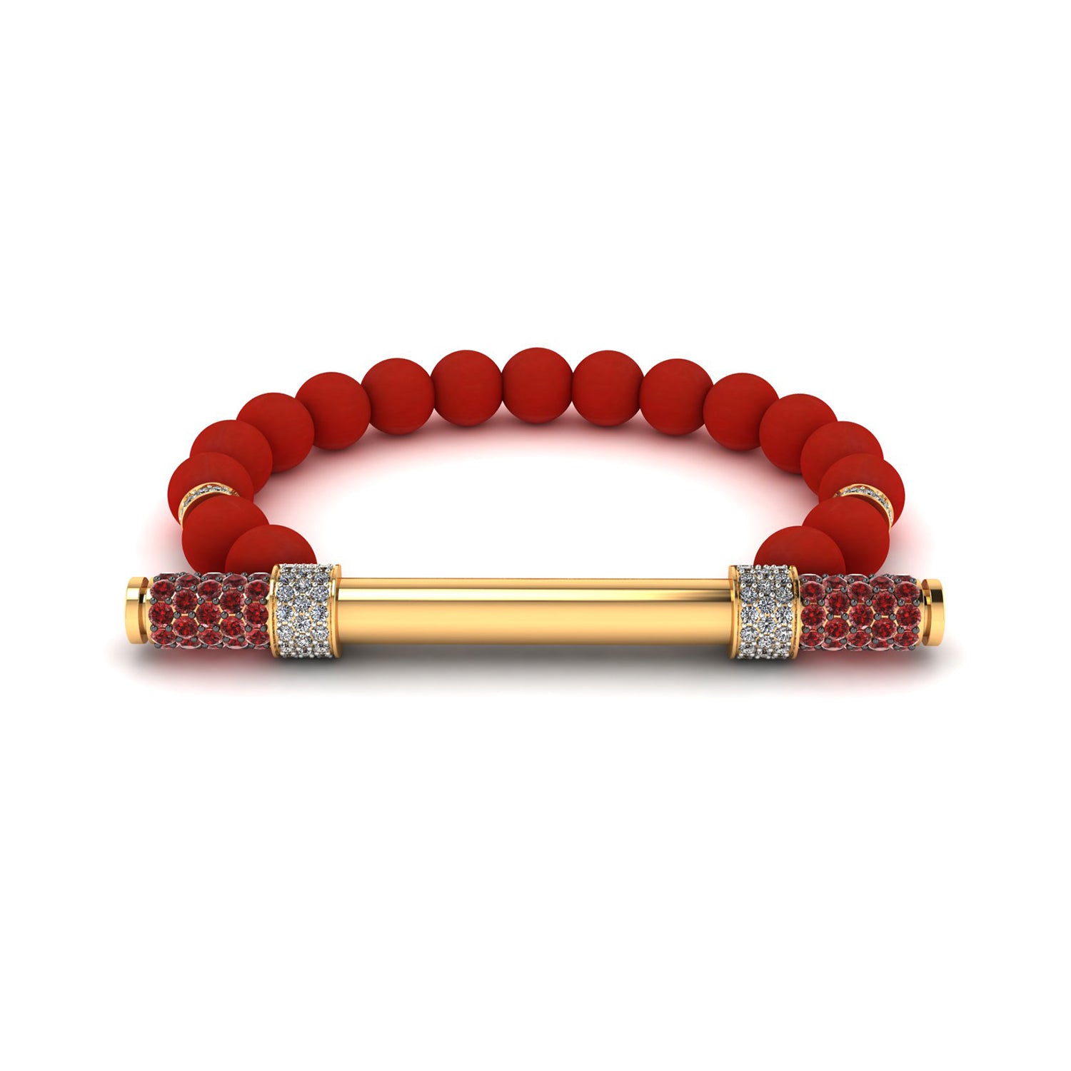 Red Coral & Diamond Baton Bracelet